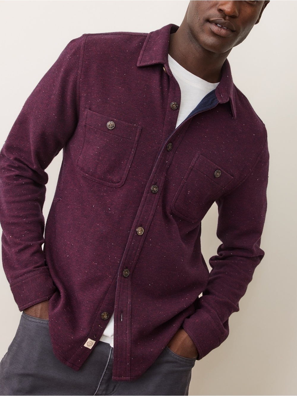 NWT Marine Layer Burgundy Neps Pacifica Stretch Twill Overshirt Men's Size Small
